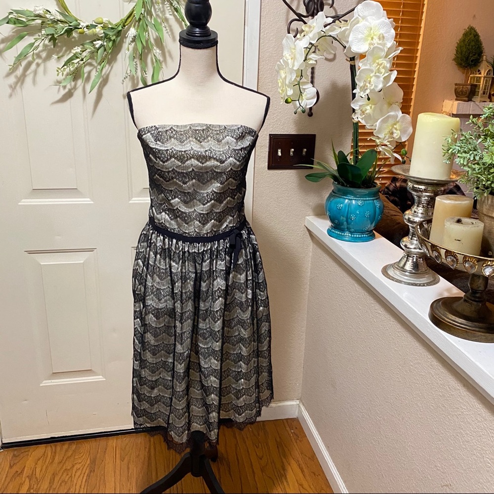 Helen Wang New York Black Nude Lace Overlay Dress Gem
